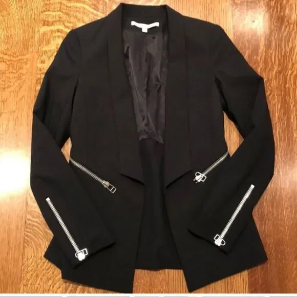 Veronica Beard Textured Black Blazer Jacket with Silver Zipper Detailing Size 0 - Picture 10 of 15